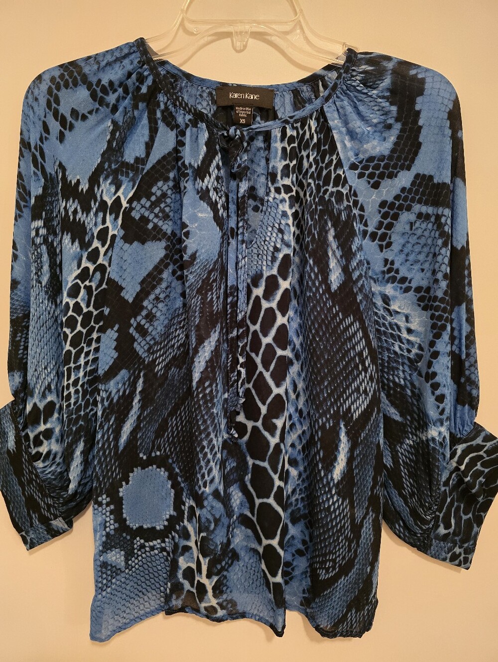 Karen Kane Blue and Black Snake-Print Blouse